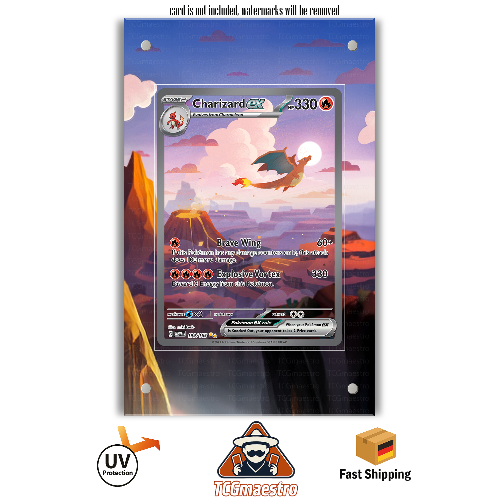 Pokmon 151 Charizard - Extended Artwork Acrylic Case Protector TCGmaestro Pokmon 151 Charizard - Extended Artwork Acrylic Case Protector TCGmaestro