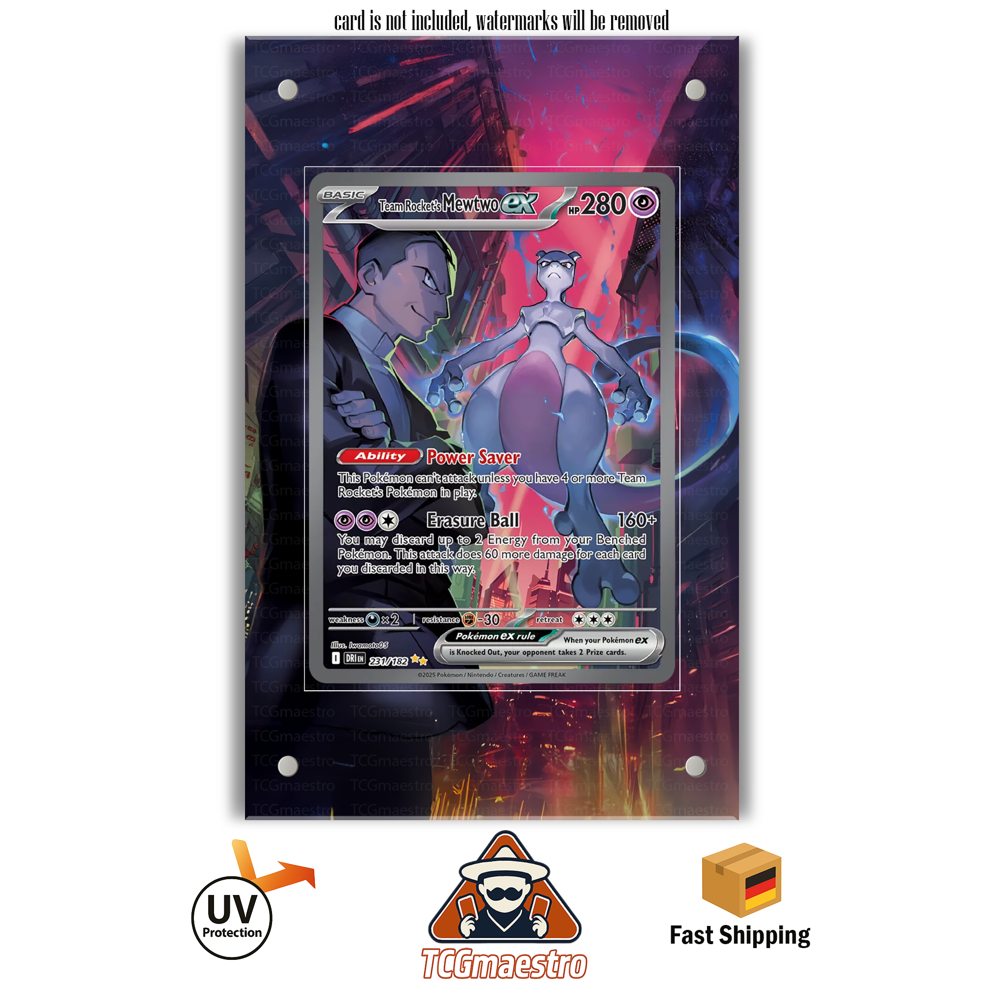 pokemon cards shadow mewtwo Pokémon Destined Rivals Team Rocket Mewtwo, Mewtwo Extended Artwork Acrylic  Case Protection – TCGmaestro
