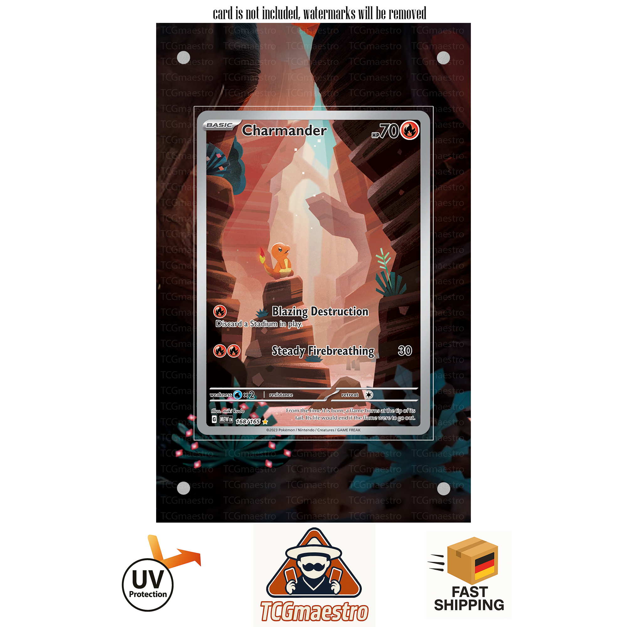 Glumanda Charmander 168/165 Pokemon Extended Artwork protective Display Case