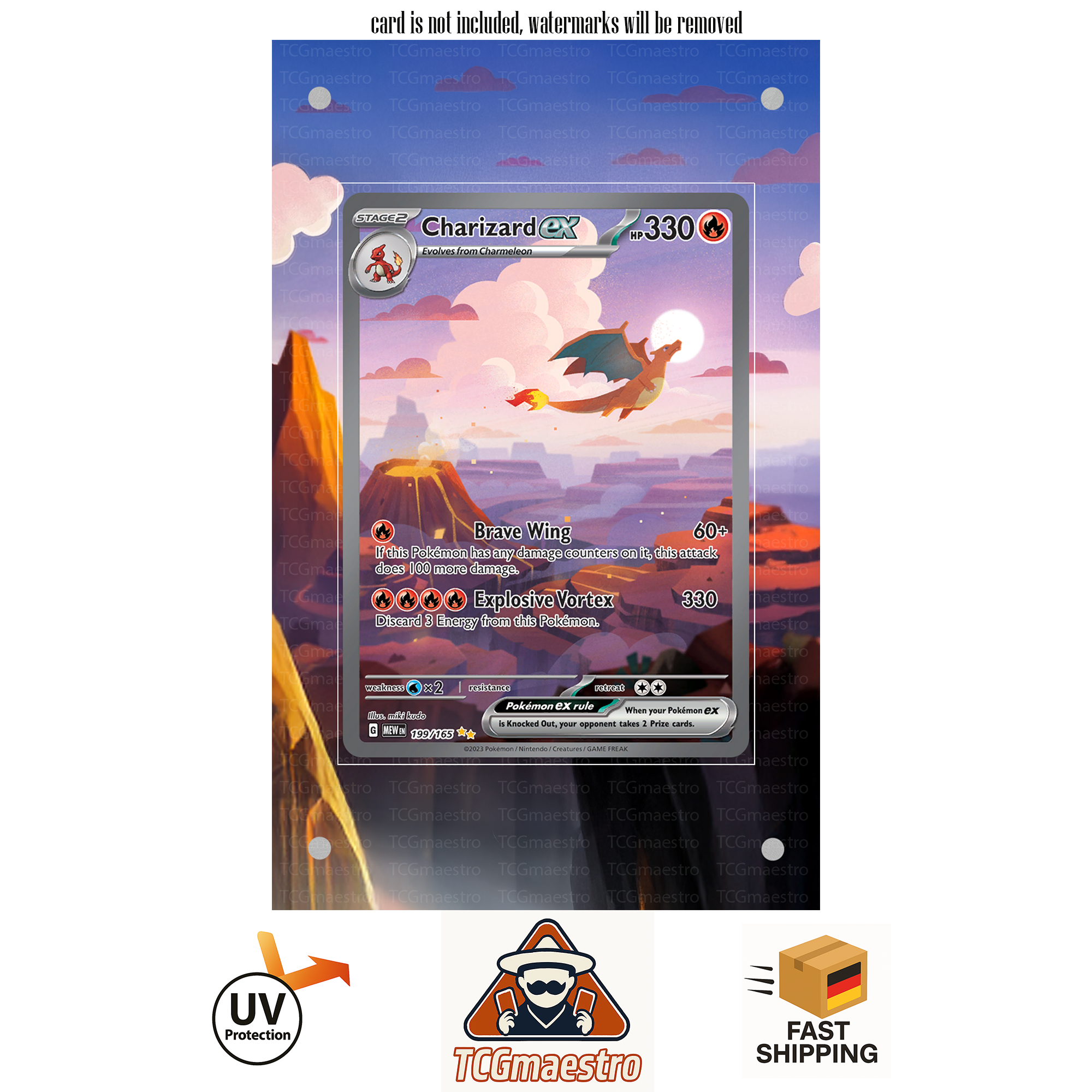 Glurak Charizard 199/165 Pokemon Extended Artwork protective Display Case