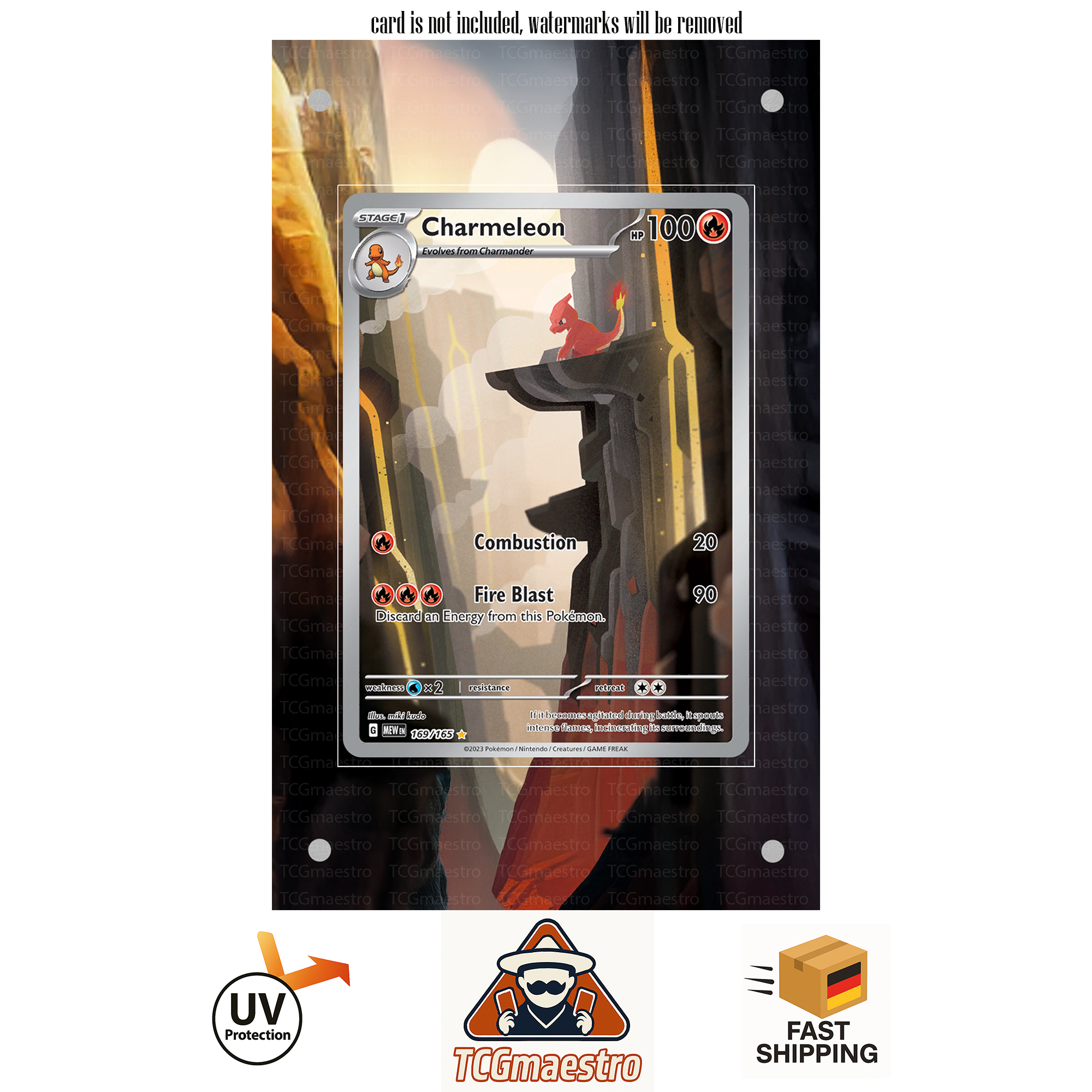 Glutexo Charmeleon 169/165 Pokemon Extended Artwork protective Display Case