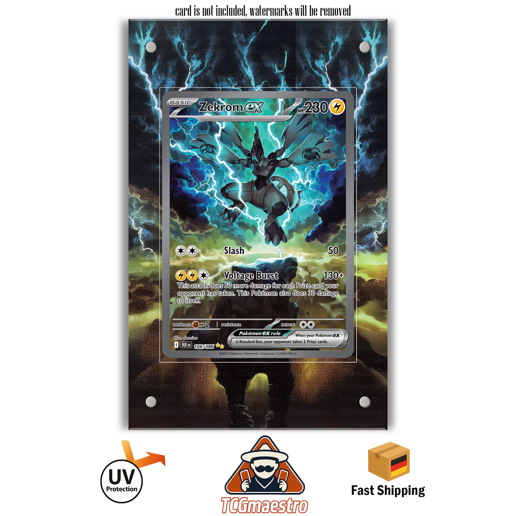 Zekrom BLK 166/086 Pokémon Extended Artwork Rahmen & Schutzhülle