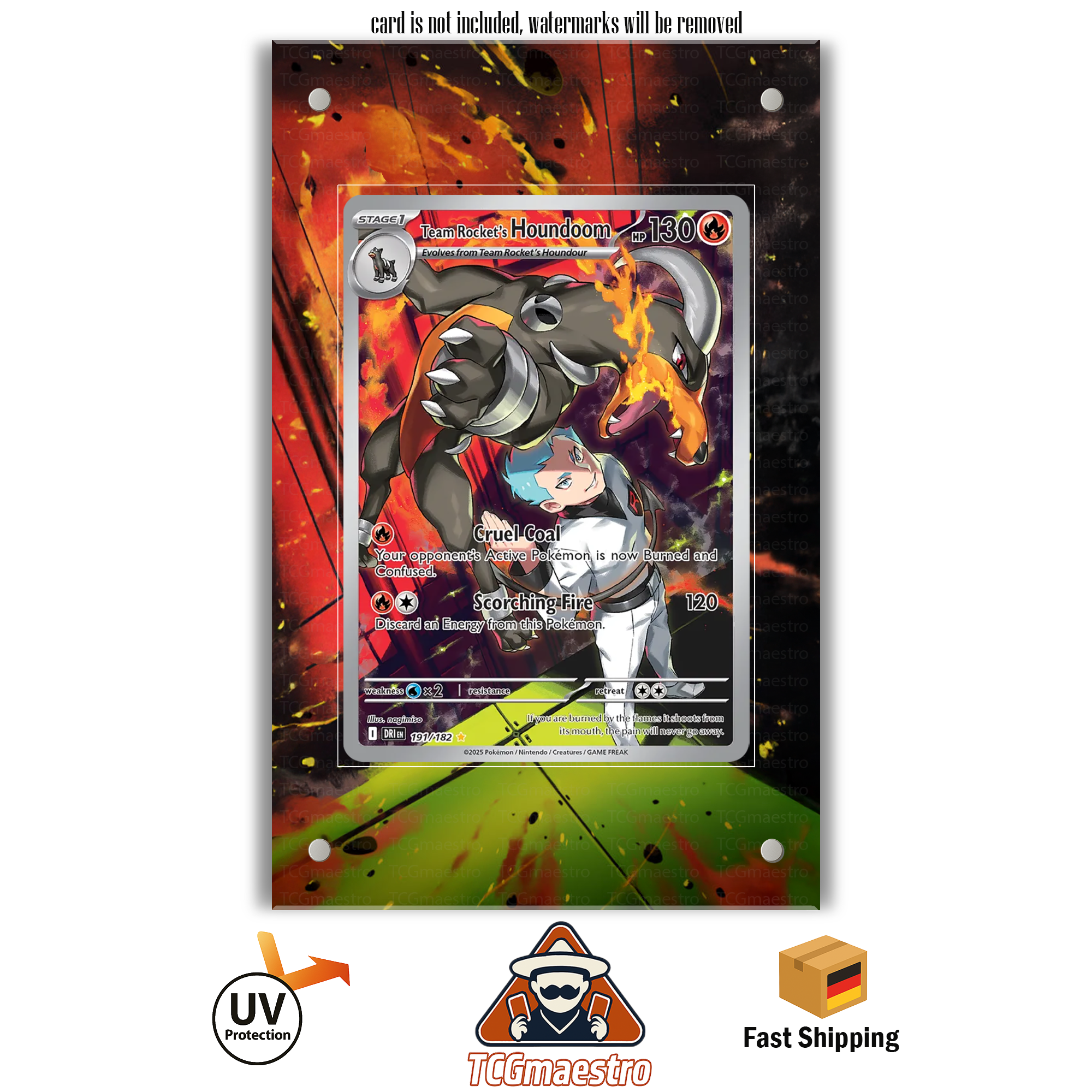 Hundemon Houndoom DRI 191/182 Pokémon Extended Artwork Rahmen & Schutzhülle