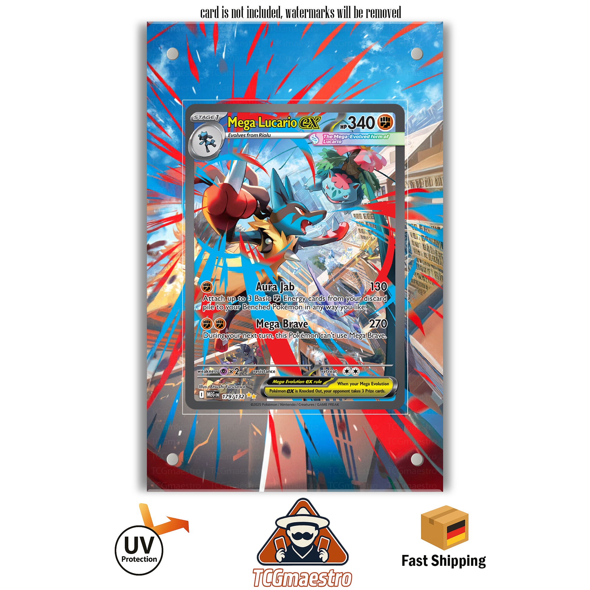 Mega Lucario 179/132 Pokémon Extended Artwork Rahmen & Schutzhülle