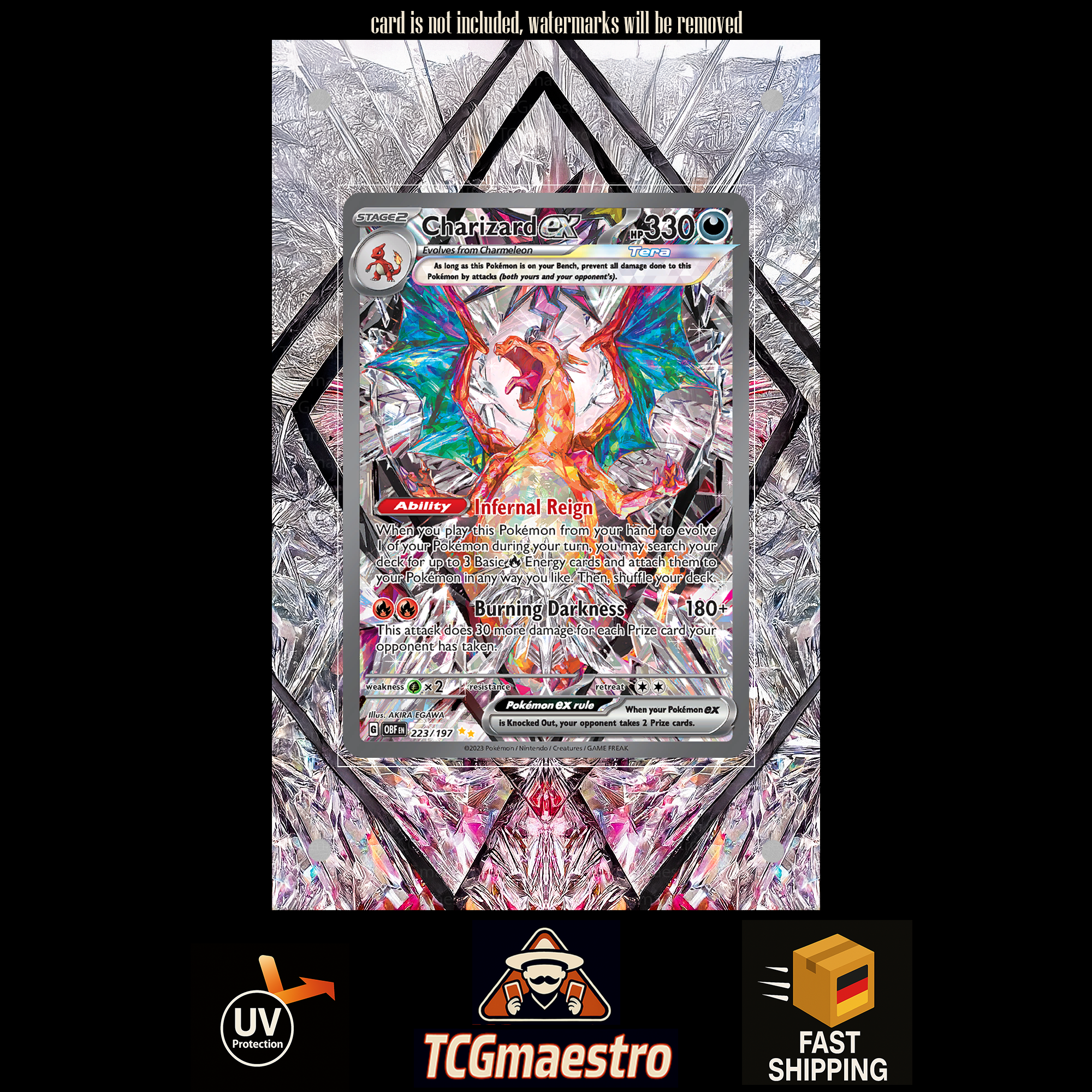 Glurak Charizard 223/197 Pokemon Extended Artwork protective Display Case Schutz
