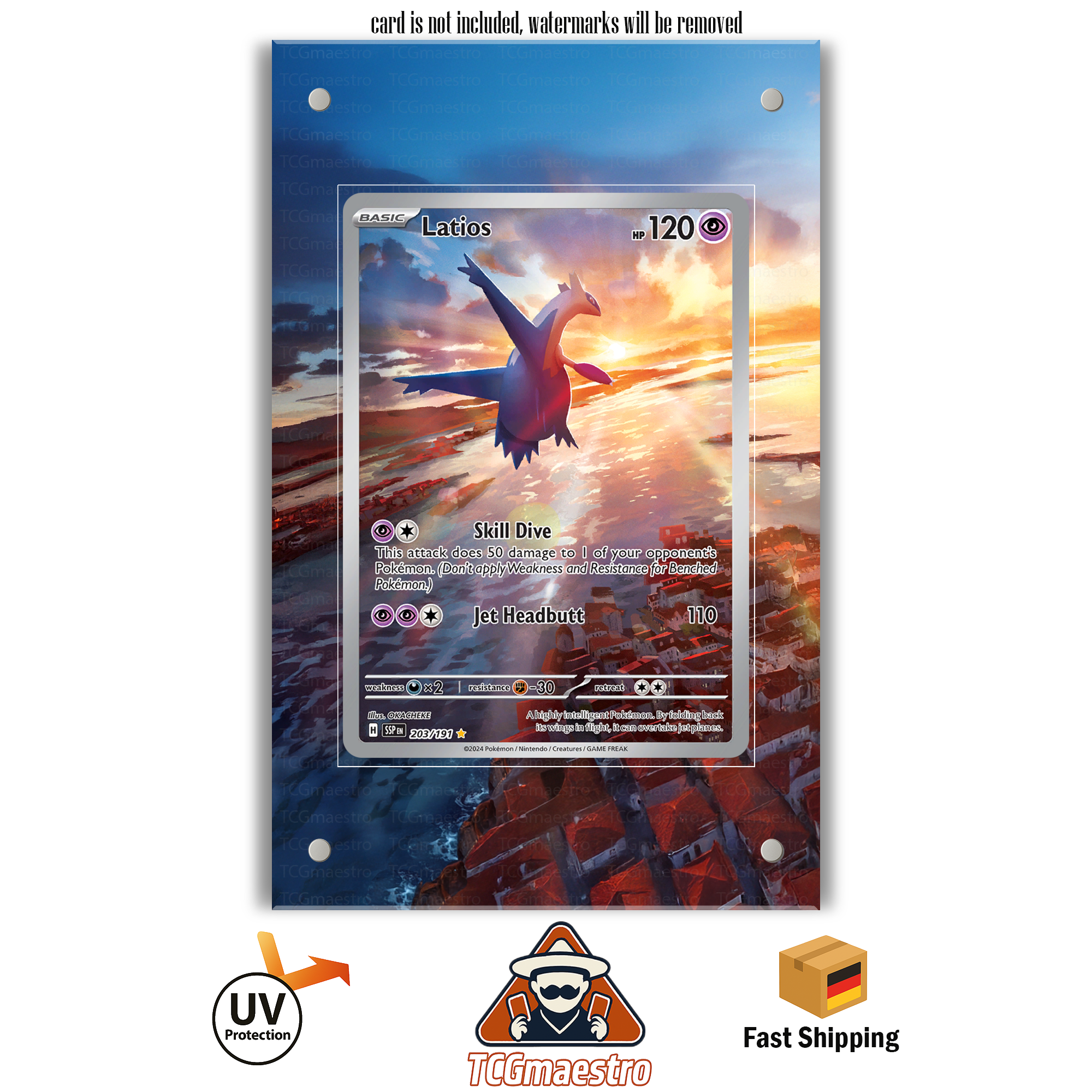 Latios SSP 203/191 Pokémon Extended Artwork Rahmen & Schutzhülle