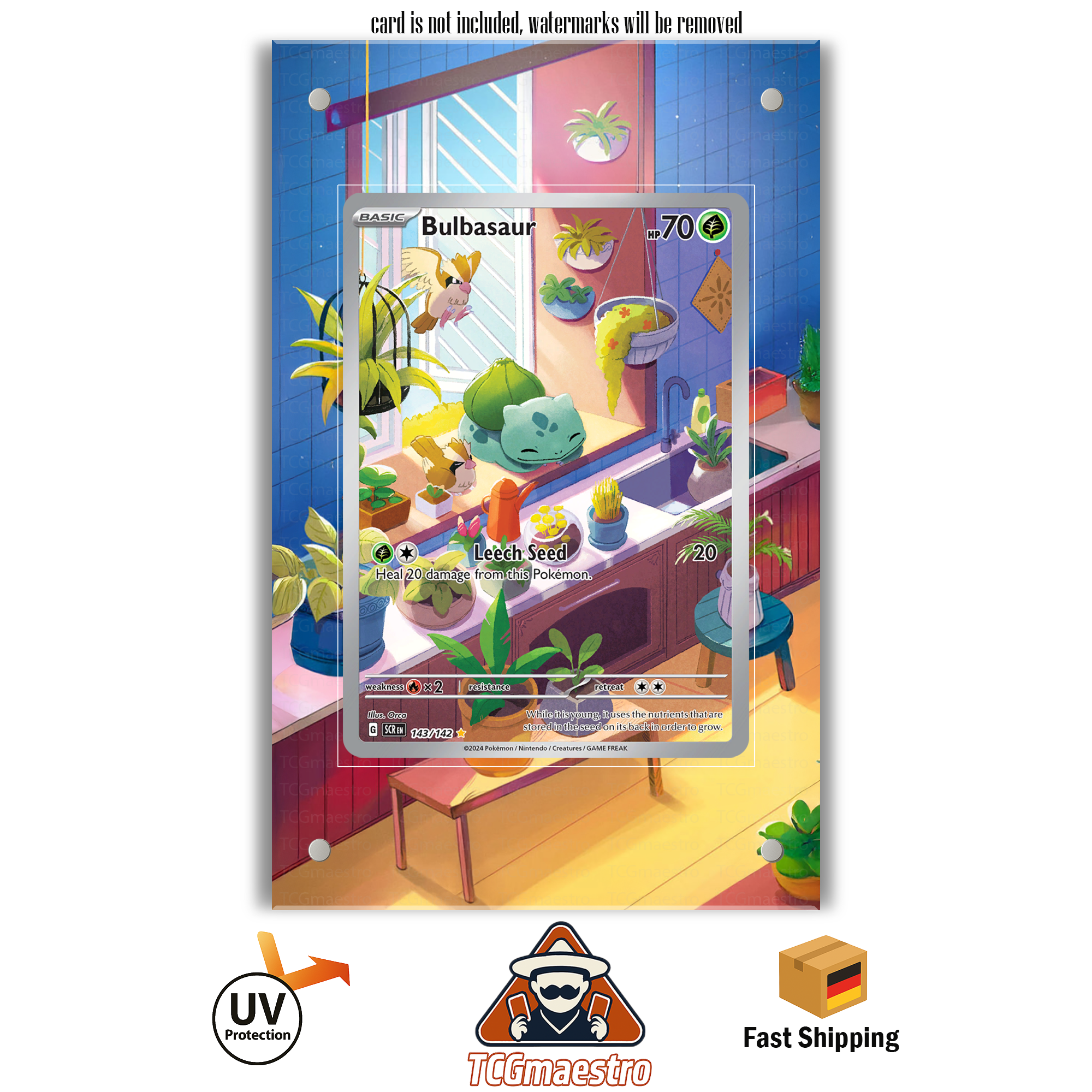 Bisasam Bulbasaur SCR 143/142 Pokémon Extended Artwork Rahmen & Schutzhülle