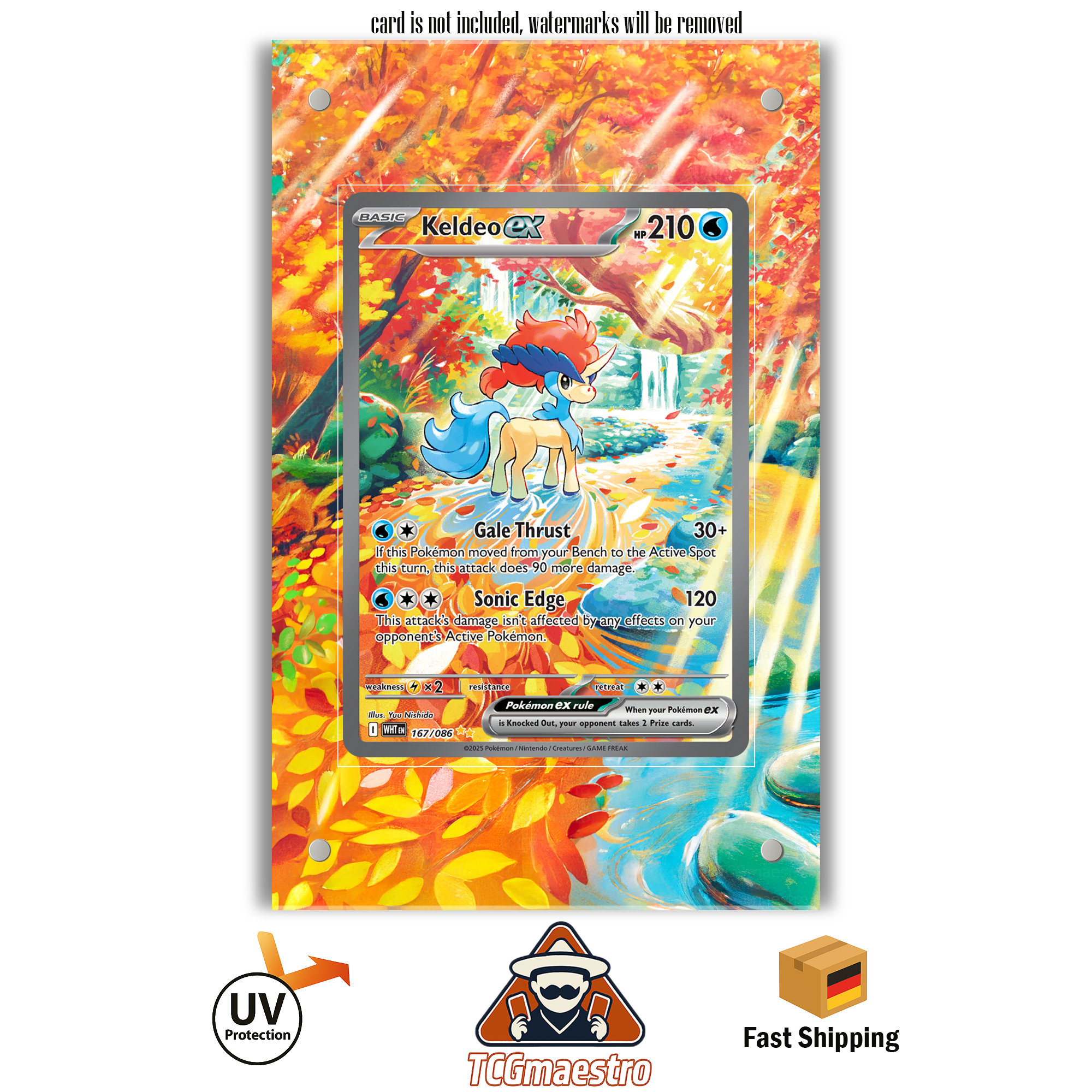 Keldeo WHT 167/086 Pokémon Extended Artwork Rahmen & Schutzhülle