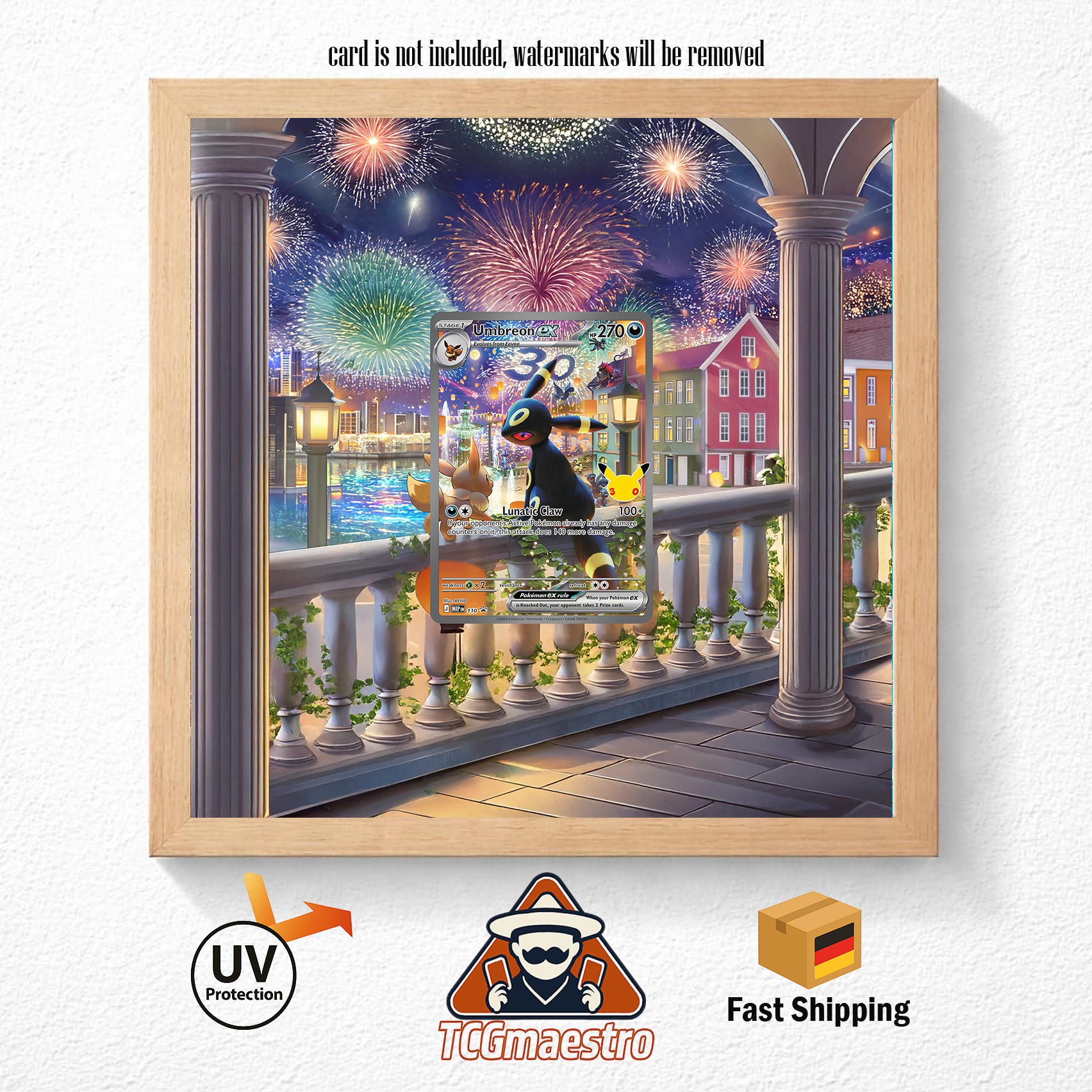 Bilderrahmen Pokémon Nachtara Umbreon 30th Promo Display Art Frame